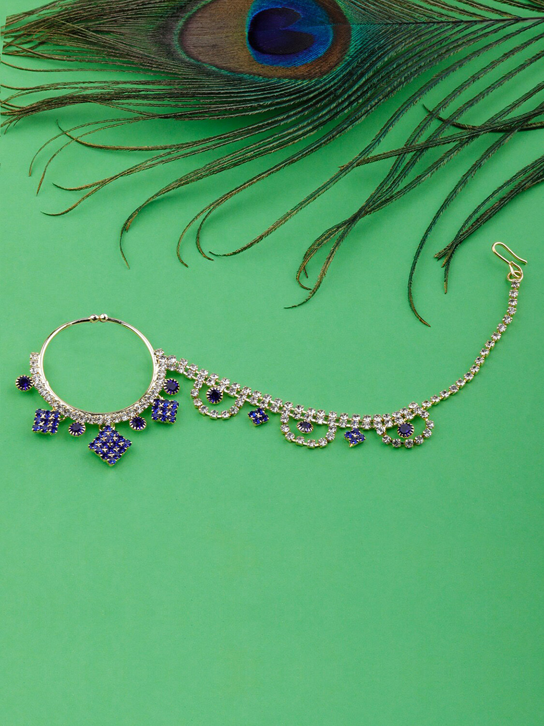 

Silver Shine Gold-Plated Stone Studded Nosepin, Blue