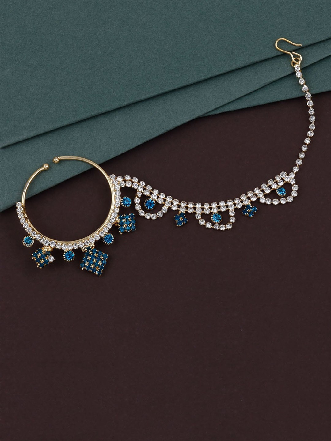 

Silver Shine Gold-Plated Stone Studded Nosepin, Blue