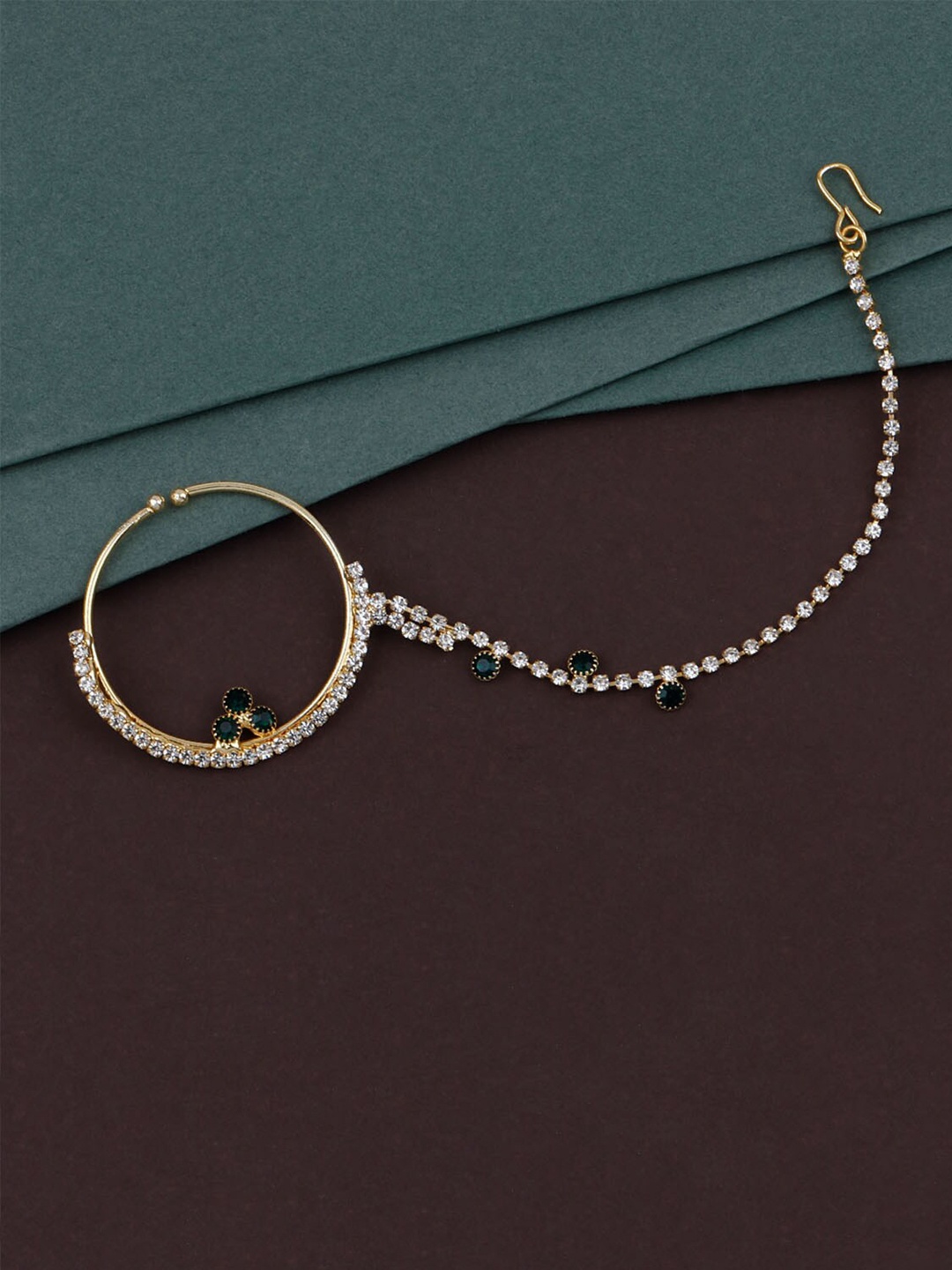 

Silver Shine Gold-Plated Stone-Studded Clip-on Nosepin With Extension