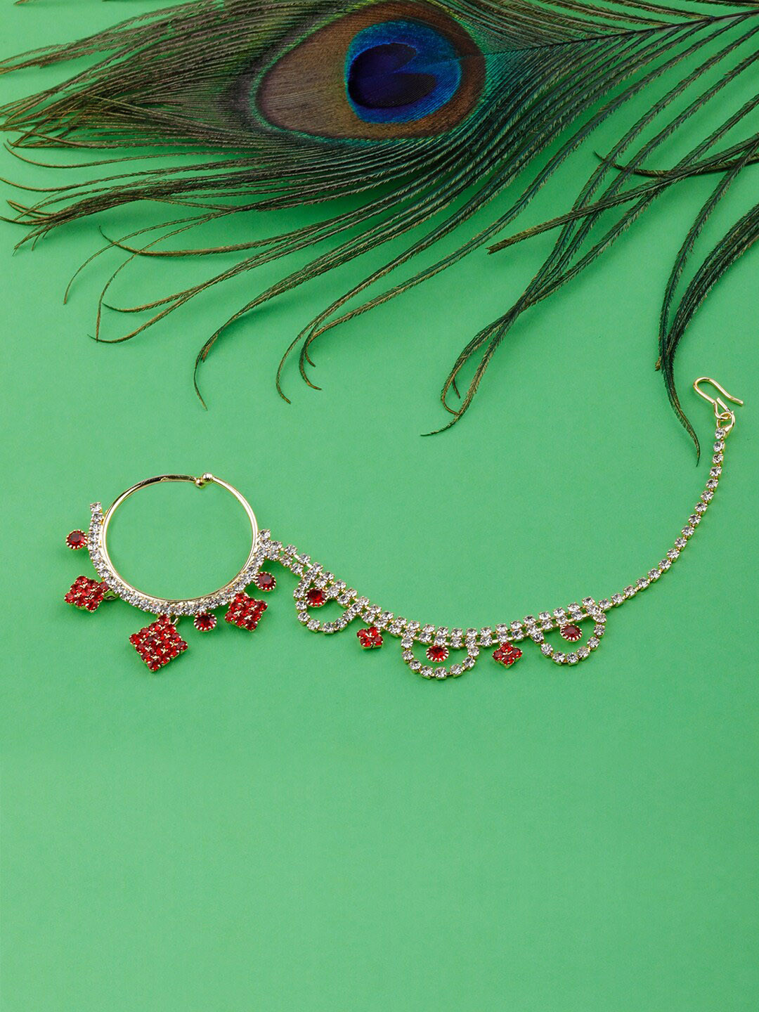 

Silver Shine Gold-Plated Stone-Studded Nosepin, Red