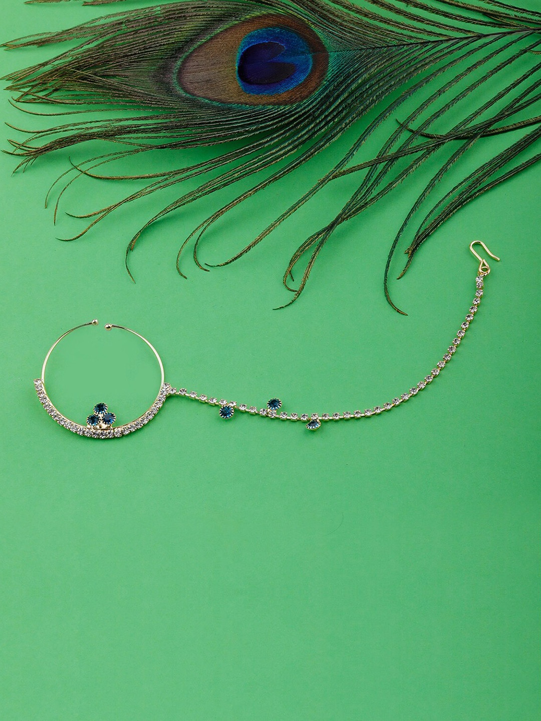 

Silver Shine Gold-Plated Stone-Studded Nose-Ring With Chain