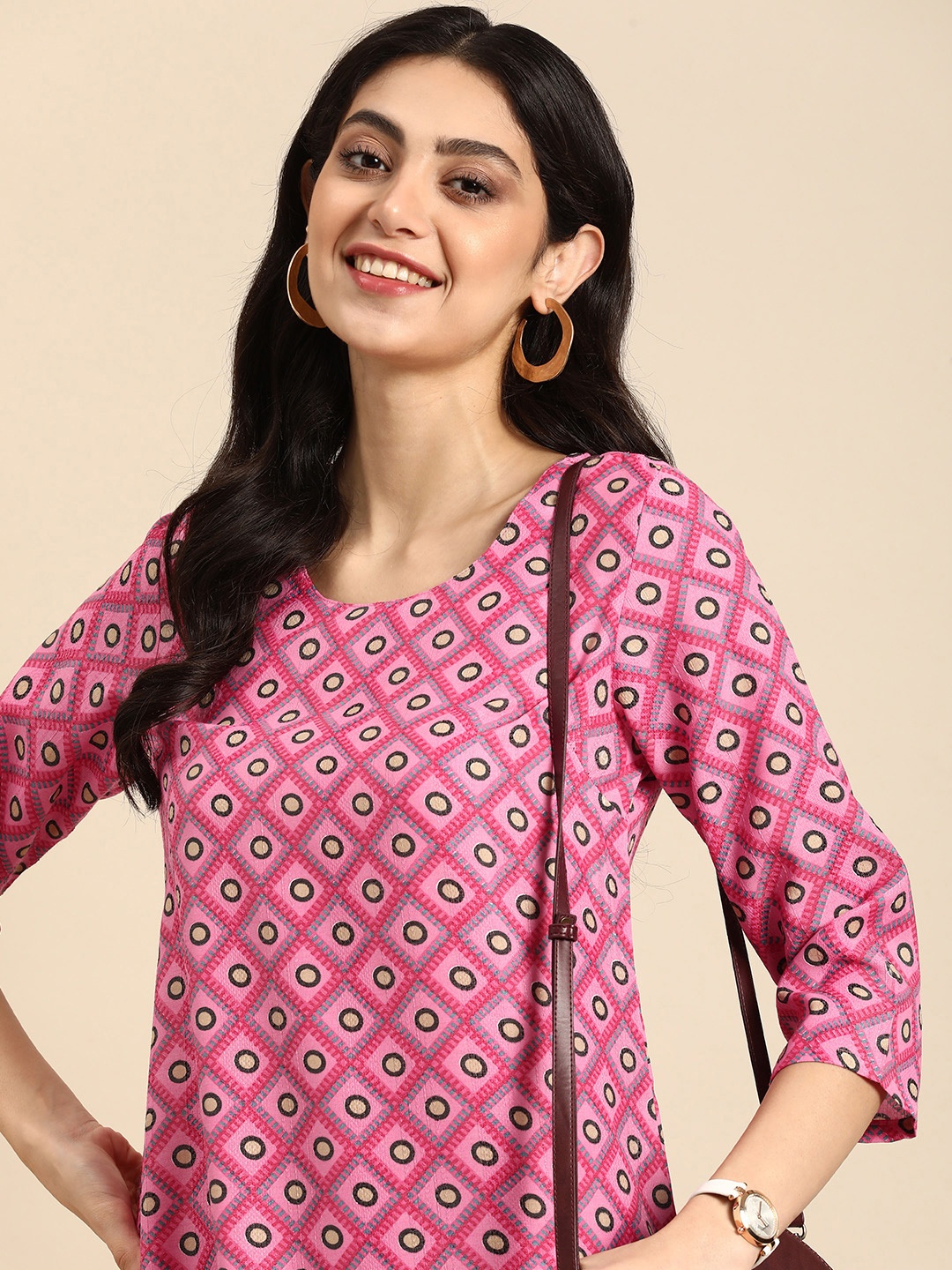 

Anouk Geometric Printed Kurta, Pink