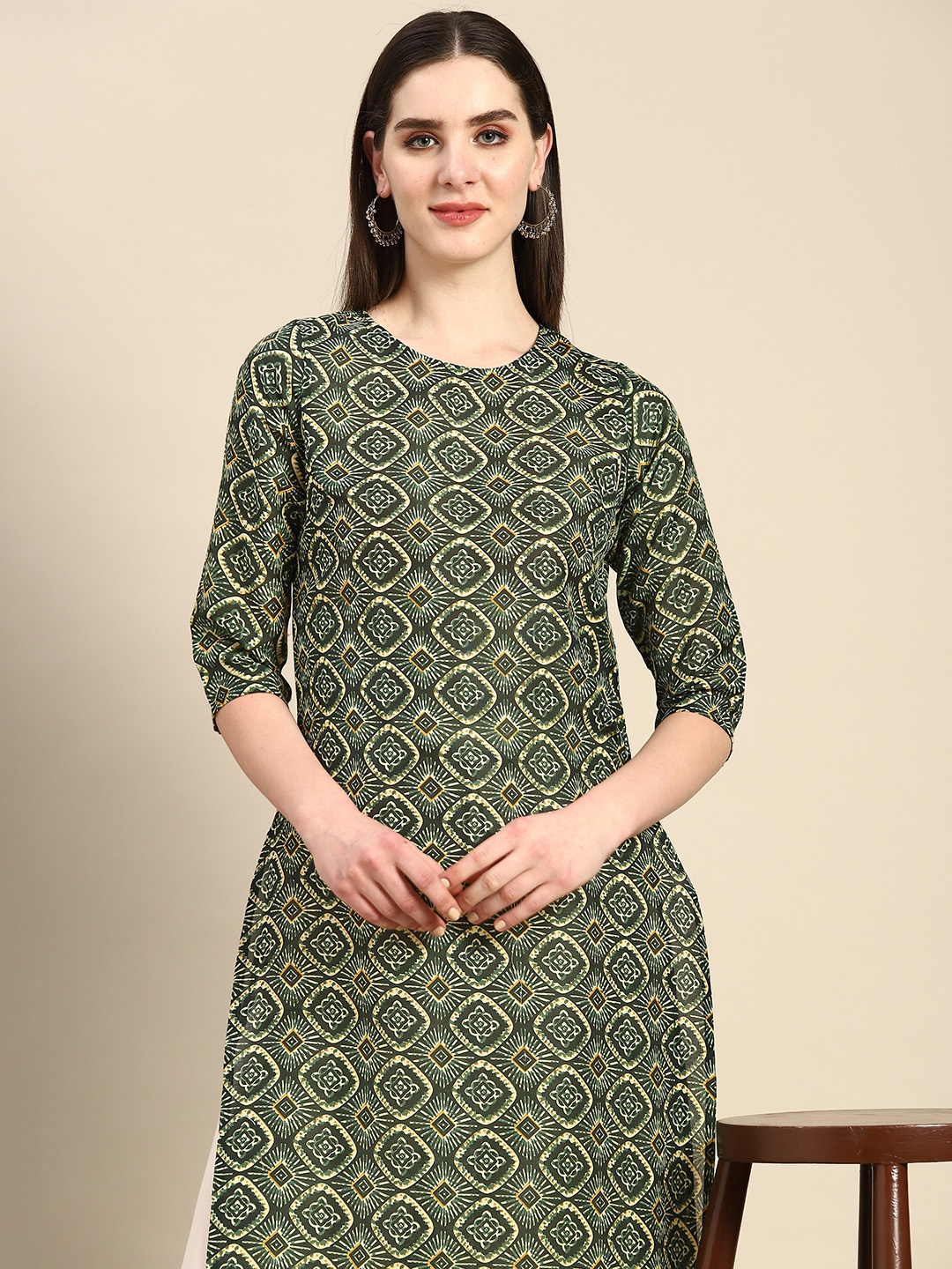 

Anouk Ethnic Motifs Printed Straight Kurta, Green