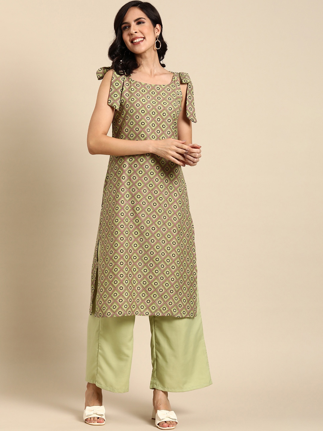 

Anouk Women Printed Regular Kurta with Palazzos, Green