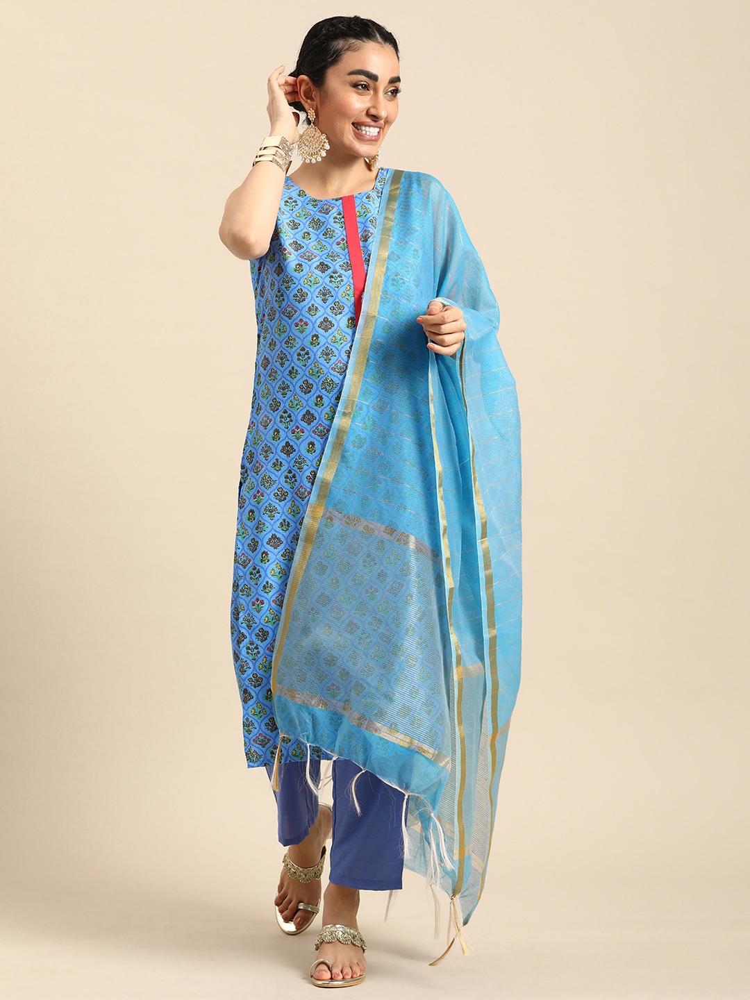 

Anouk Women Floral Printed Kurta with Trousers & With Dupatta, Blue