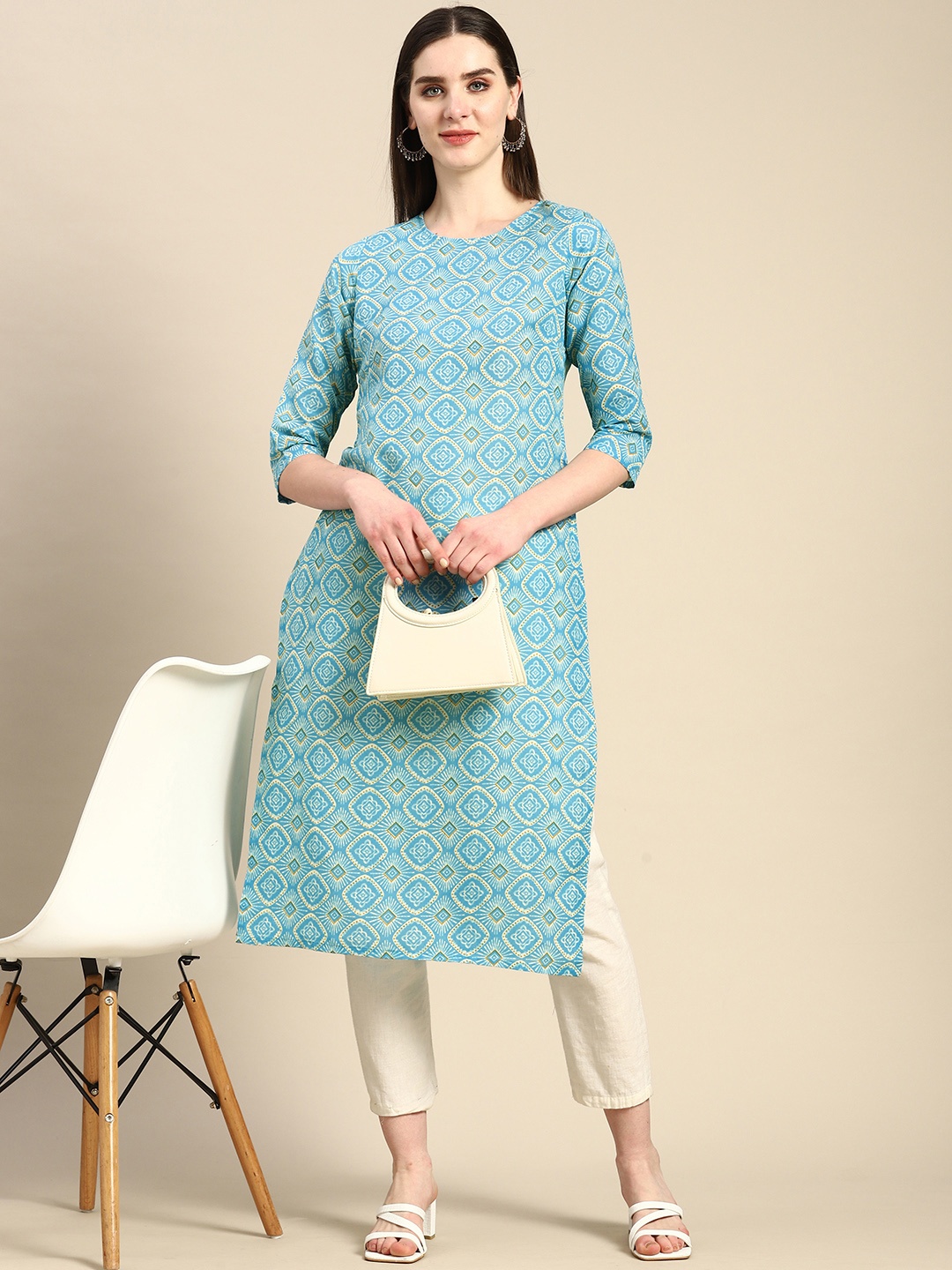 

Anouk Ethnic Motifs Printed Straight Kurta, Blue