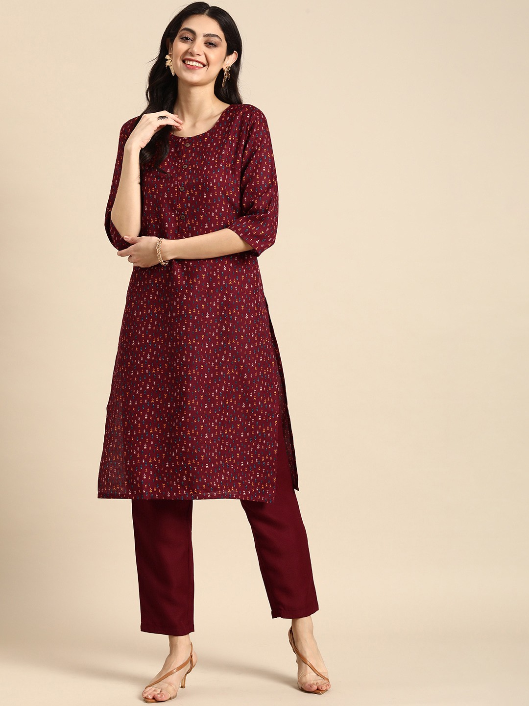 

Anouk Women Ethnic Motifs Printe Kurta with Trousers, Maroon