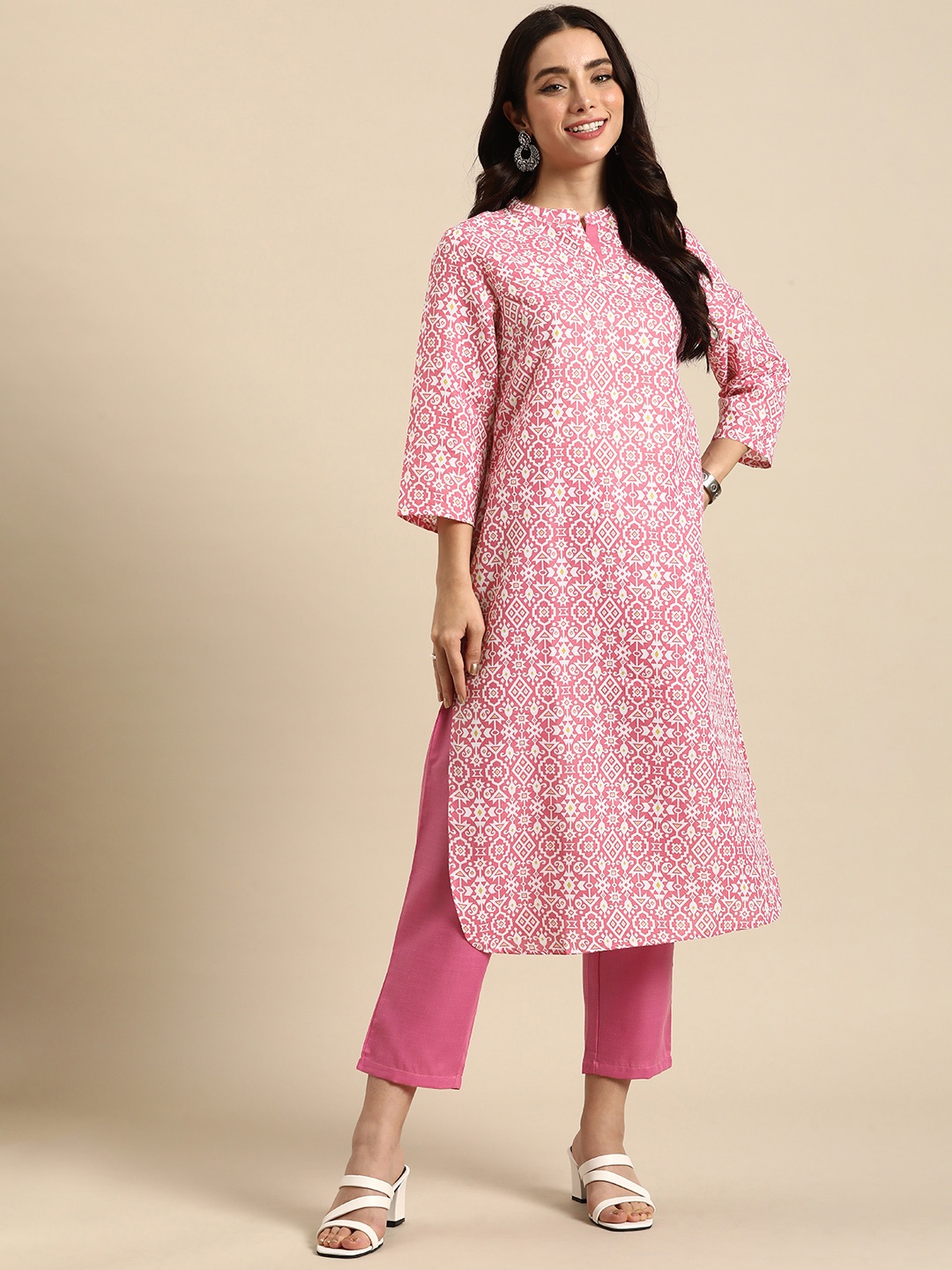 

Anouk Women thnic Motifs Printed Regular Pure Cotton Kurta with Trousers, Pink