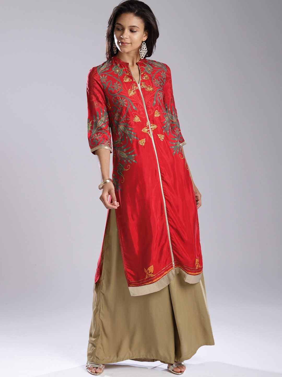 

W Women Red Printed Straight Kurta