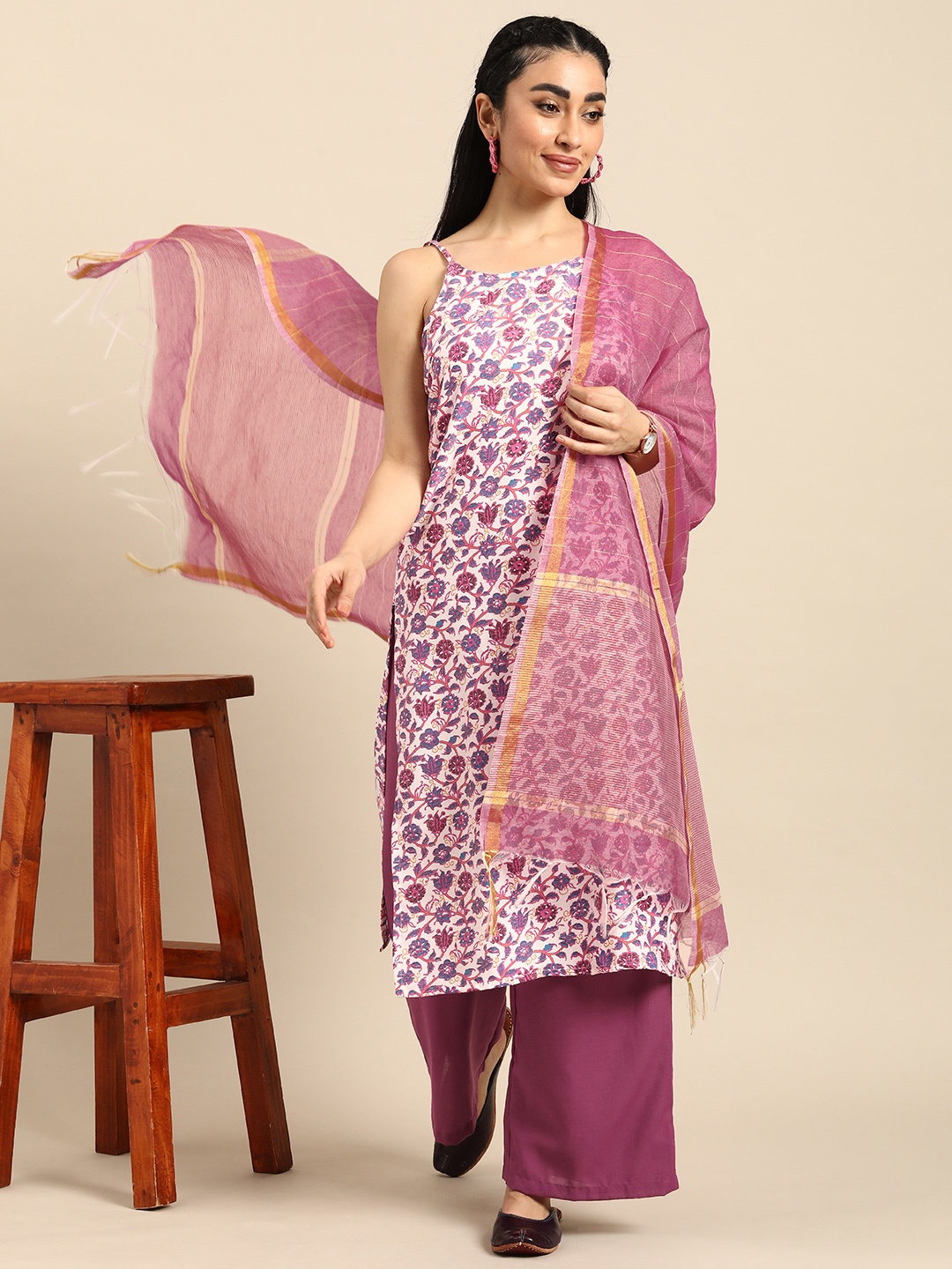

Anouk Ethnic Motifs Printed Regular Kurta with Palazzos & Dupatta, White