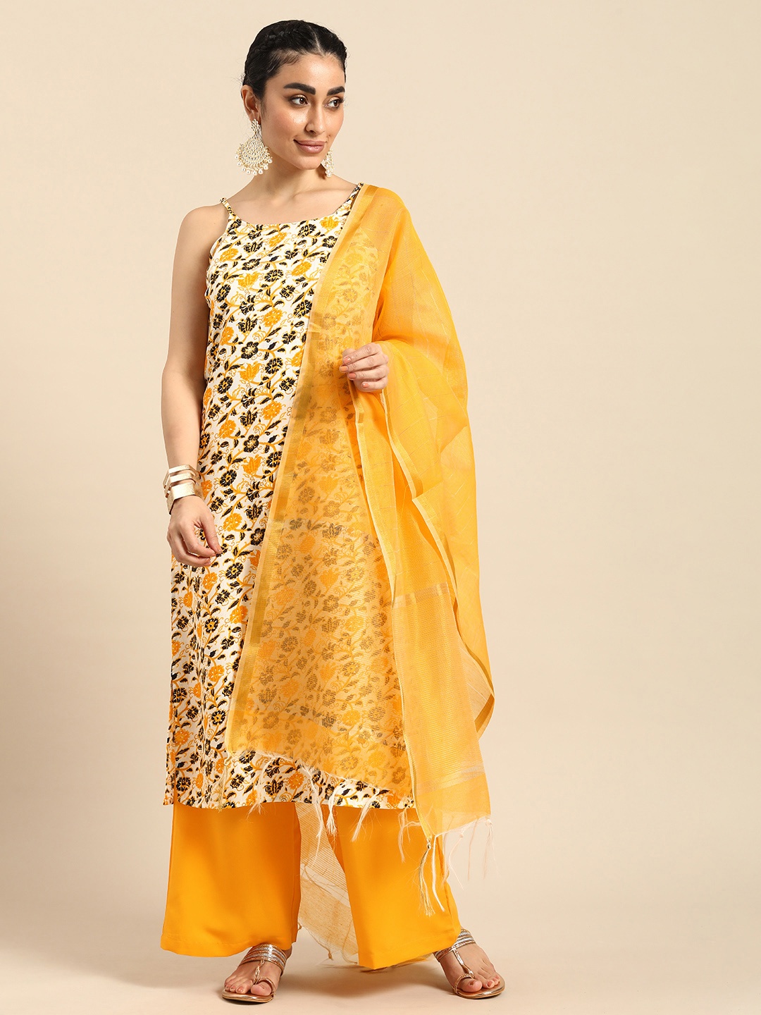 

Anouk Women Floral Printed Kurta with Palazzos & With Dupatta, Yellow