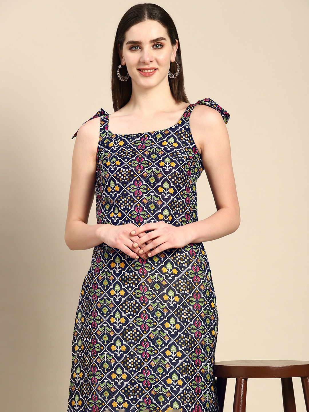 

Anouk Bandhani Prints Kurta, Navy blue