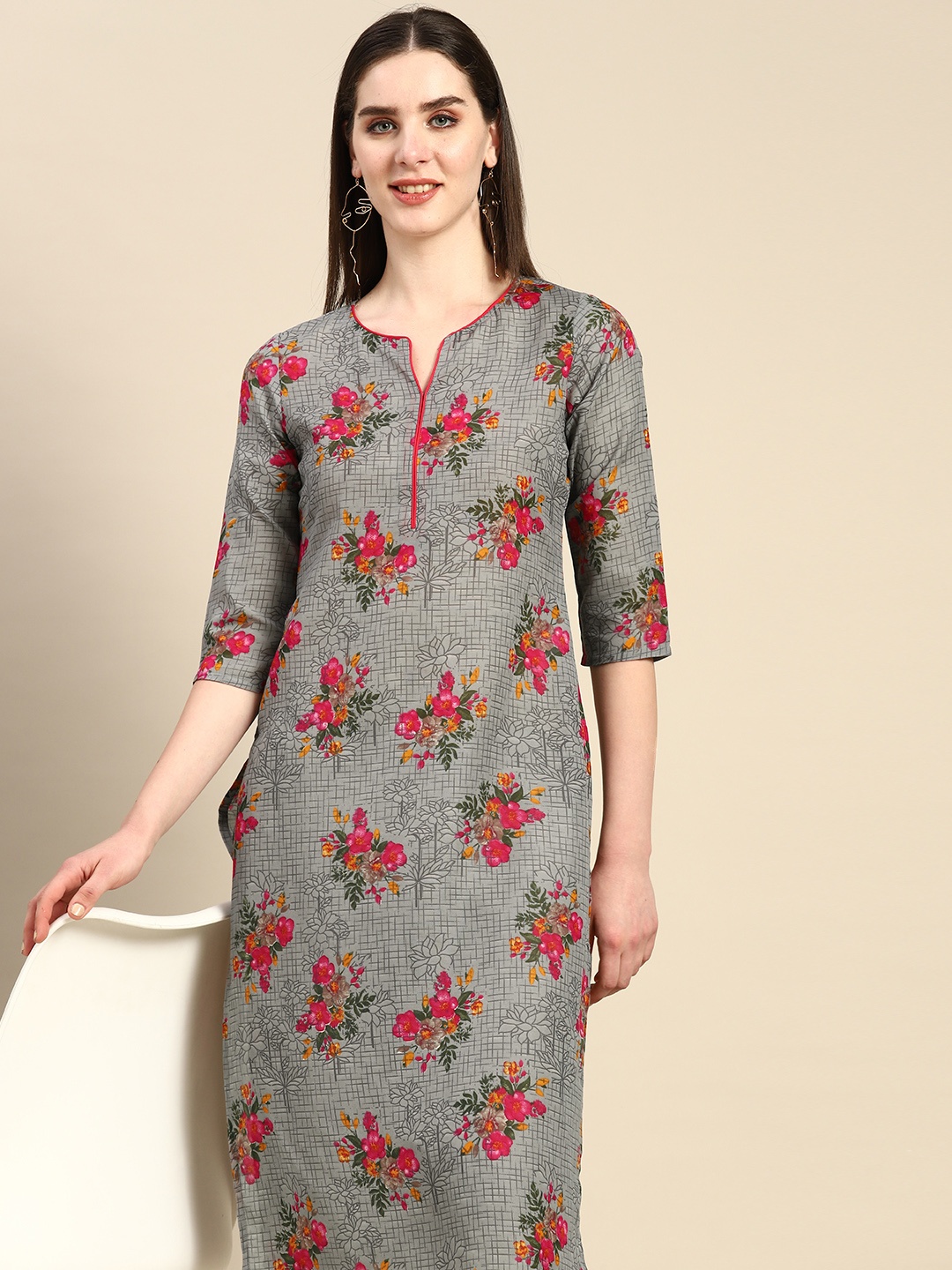 

Anouk Floral Print Kurta, Grey