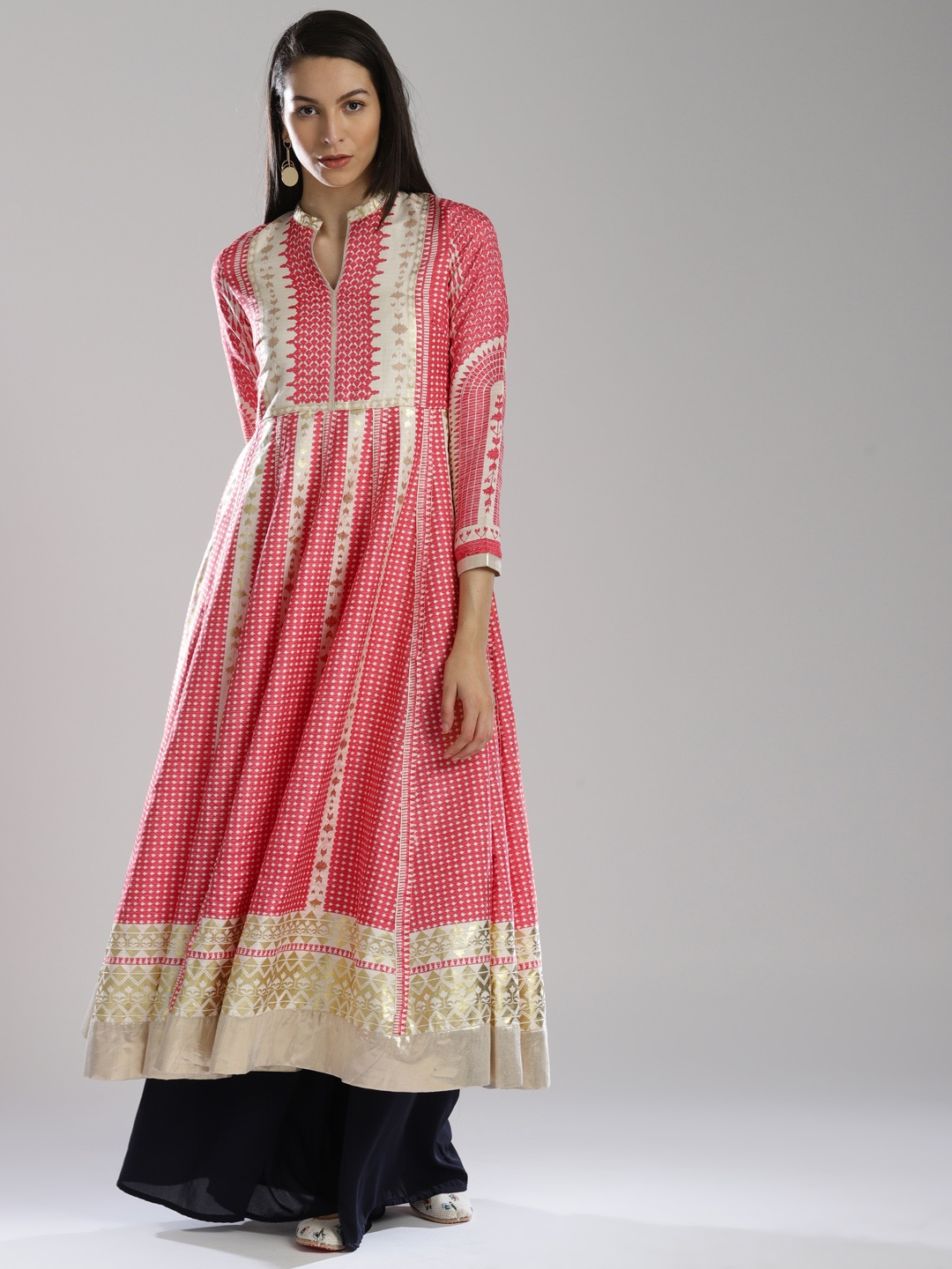 

W Women Pink Printed Anarkali Kurta