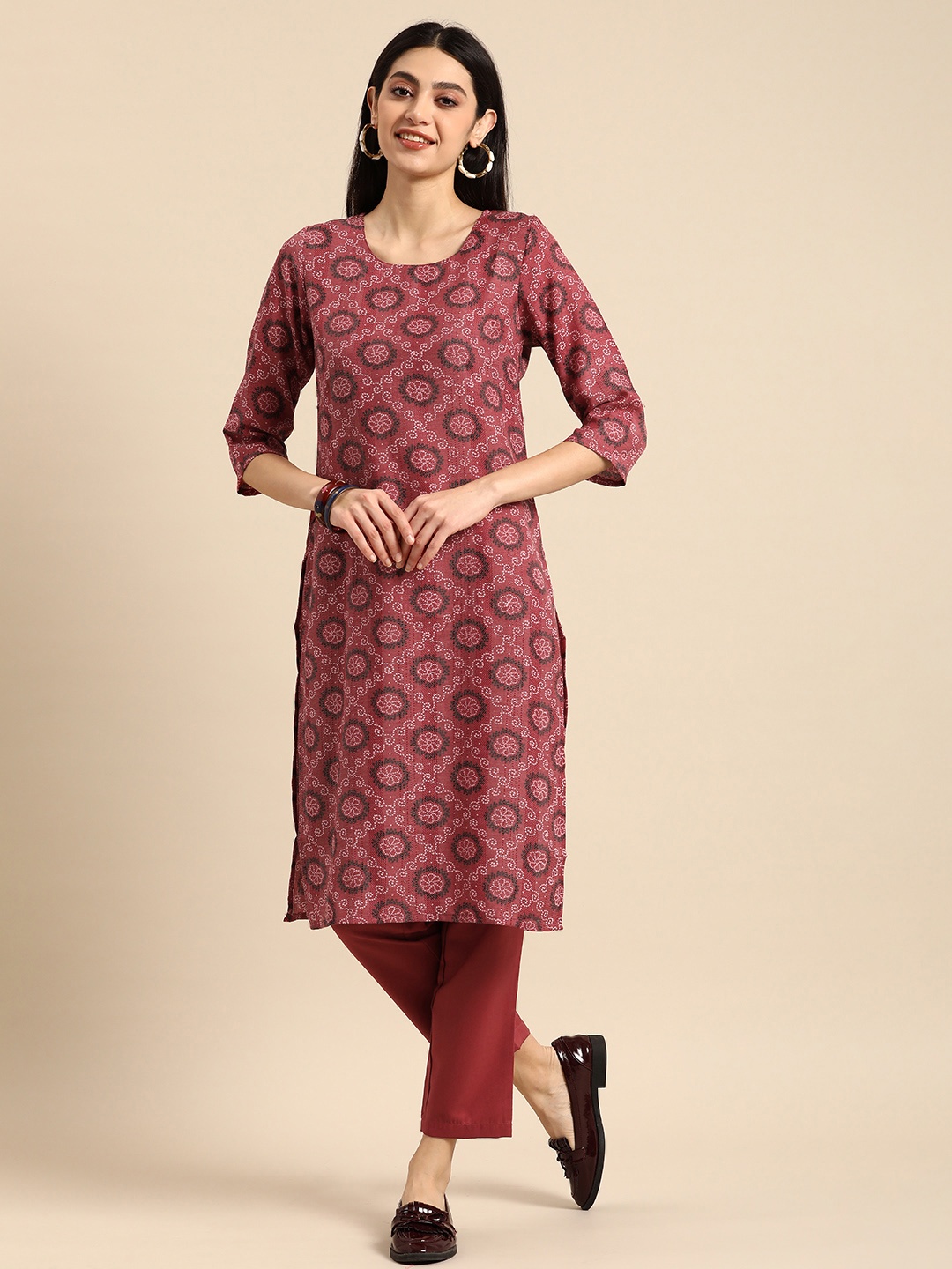 

Anouk Ethnic Motifs Printed Regular Thread Work Kurta with Trousers, Rust