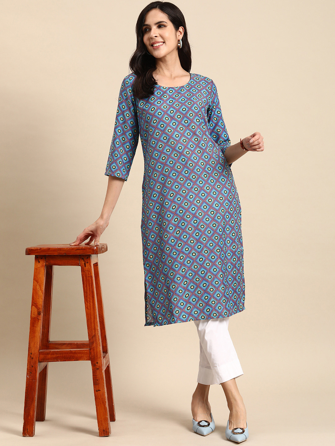 

Anouk Geometric Printed Kurta, Blue