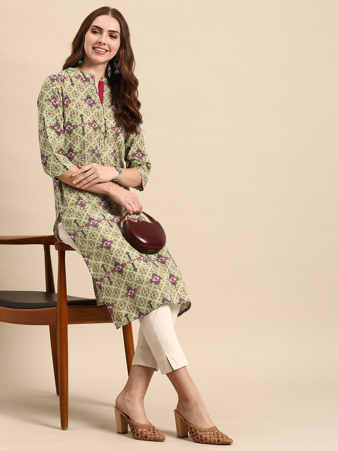 

Anouk Ethnic Motifs Printed Kurta, Green