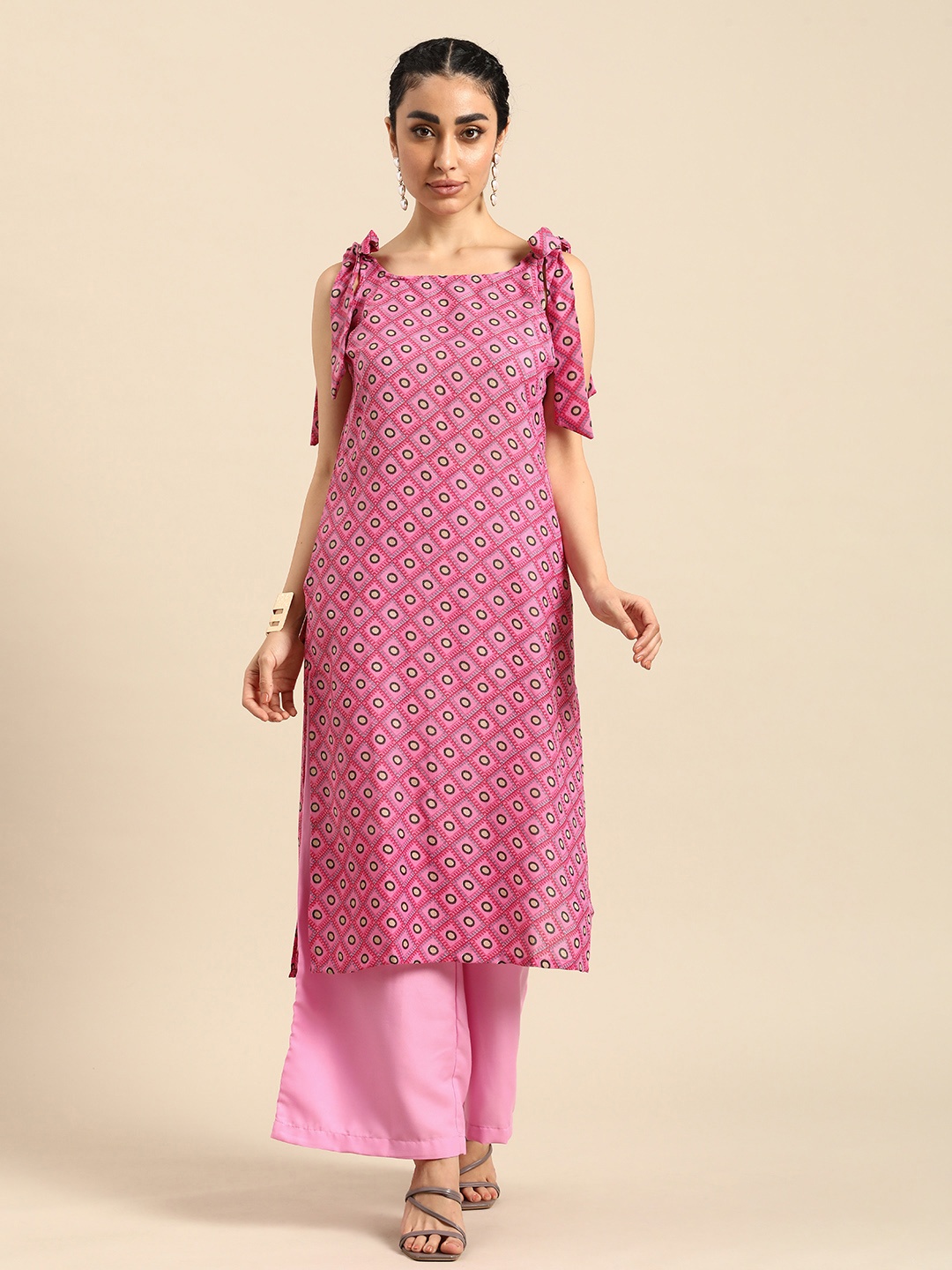 

Anouk Women Printed Kurta with Palazzos, Pink
