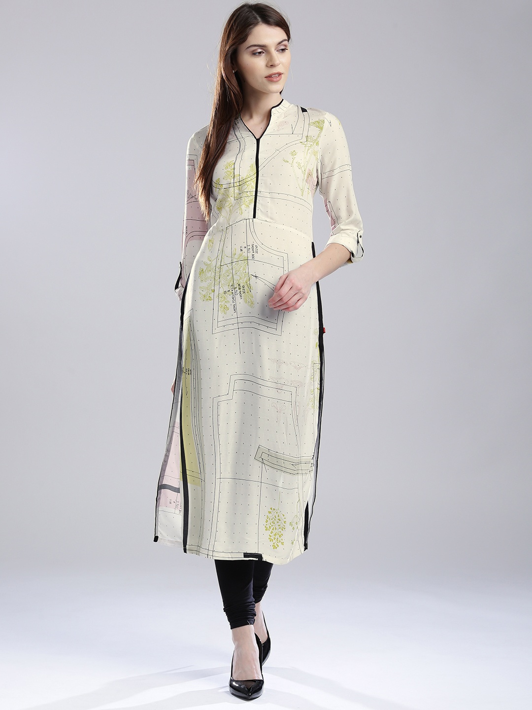 

W Women White Printed Straight Kurta