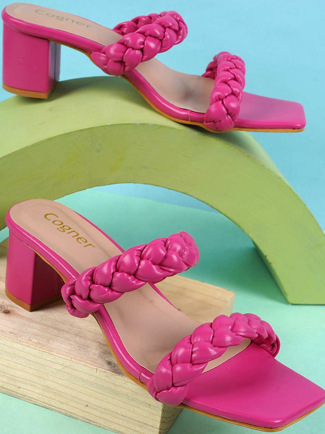 

Cogner Open Toe Block Heels, Pink