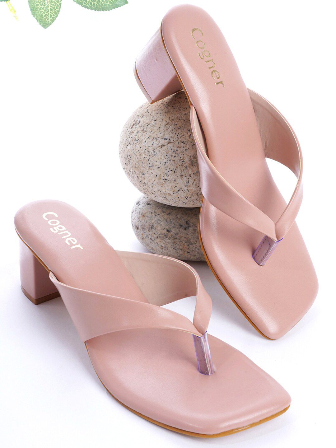 

Cogner Open Toe Block Heels, Beige