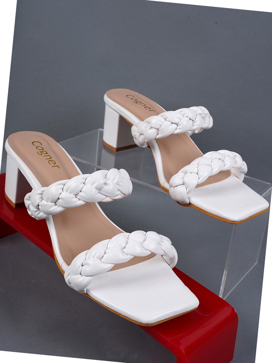 

Cogner Open Toe Block Heels, White
