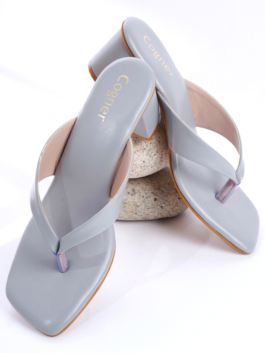 

Cogner Open Toe Block Heels, Grey