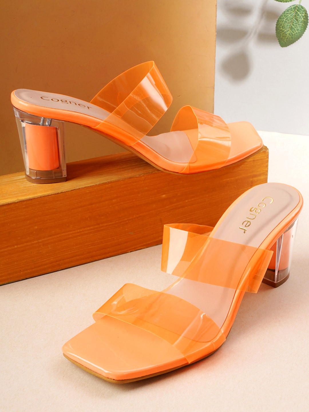 

Cogner Open Toe Block Heels, Orange