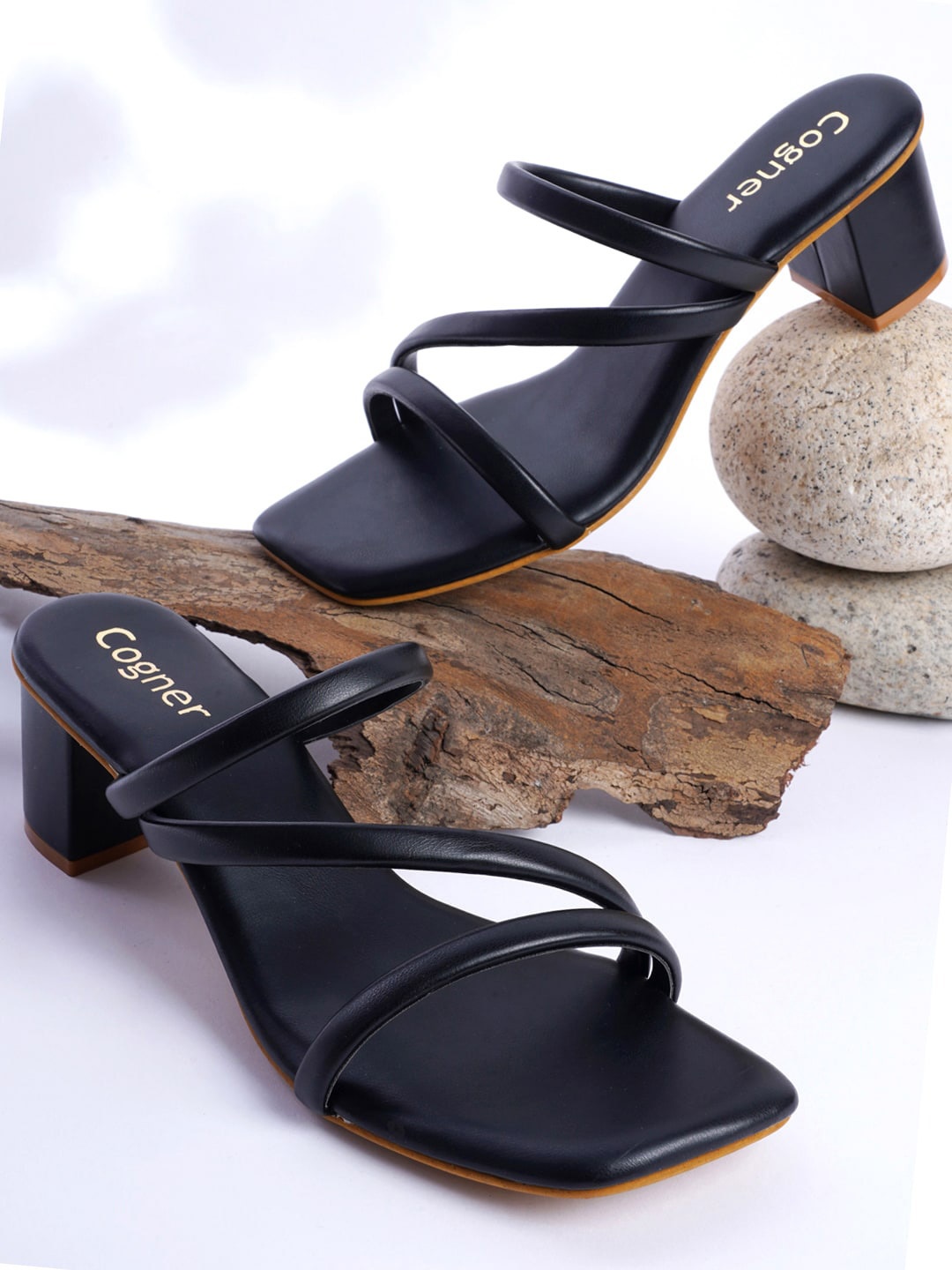 

Cogner Open Toe Block Heels, Black
