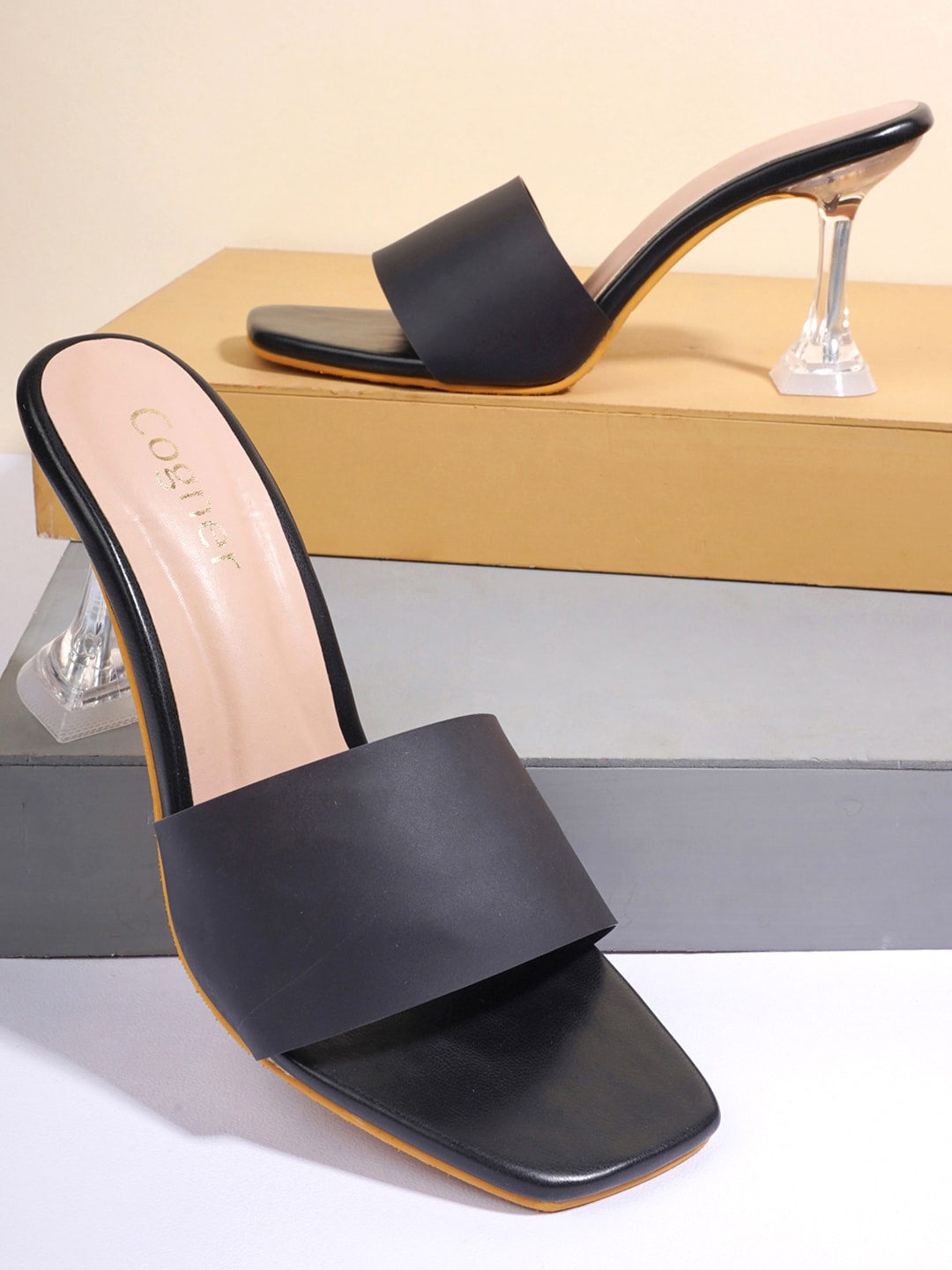 

Cogner Open Toe Block Heels, Black