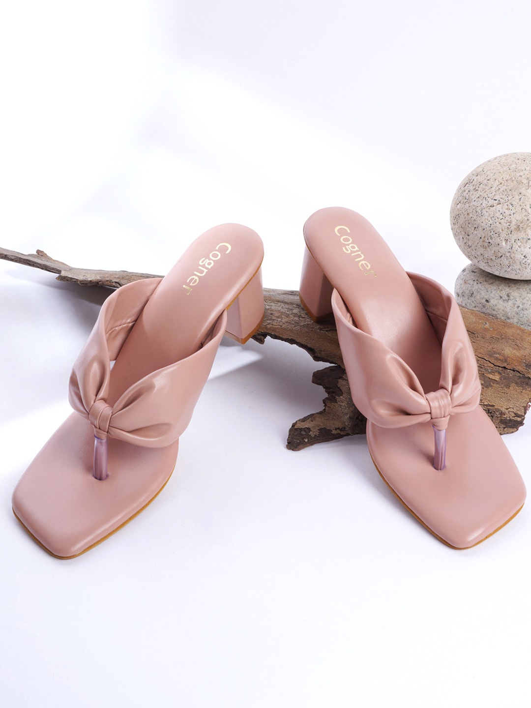 

Cogner Beige Block Sandals with Bows