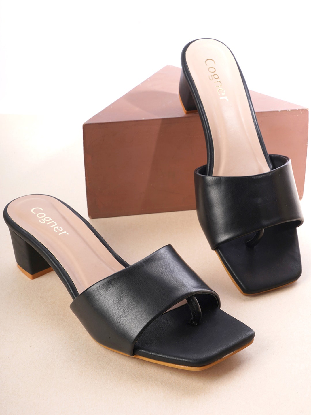 

Cogner Open Toe Block Heels, Black