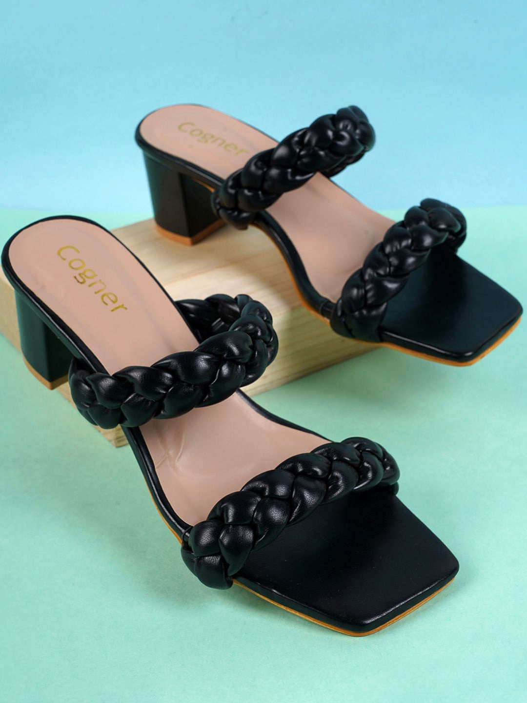 

Cogner Open Toe Block Heels, Black