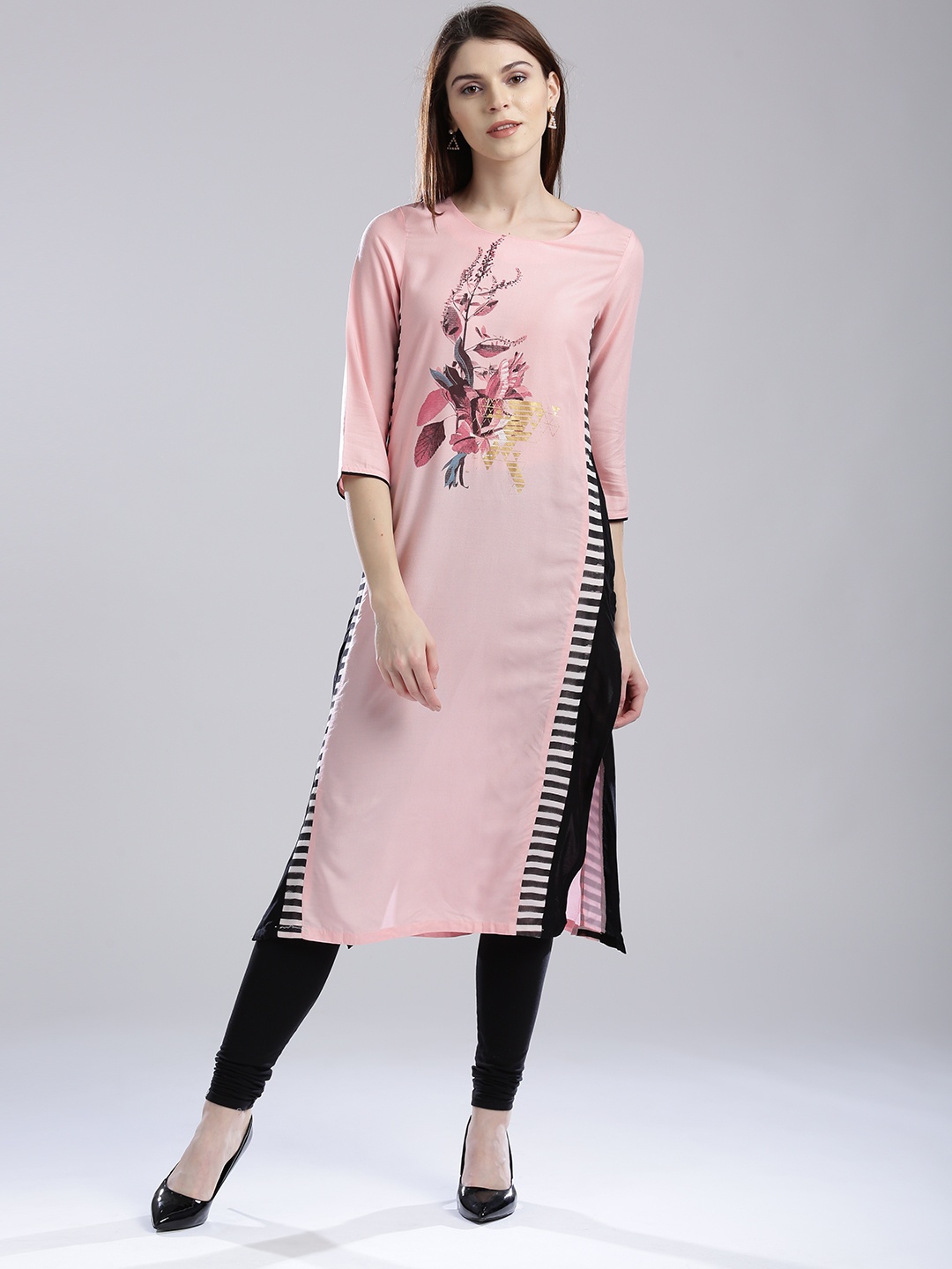 

W Women Pink Printed Straight Kurta