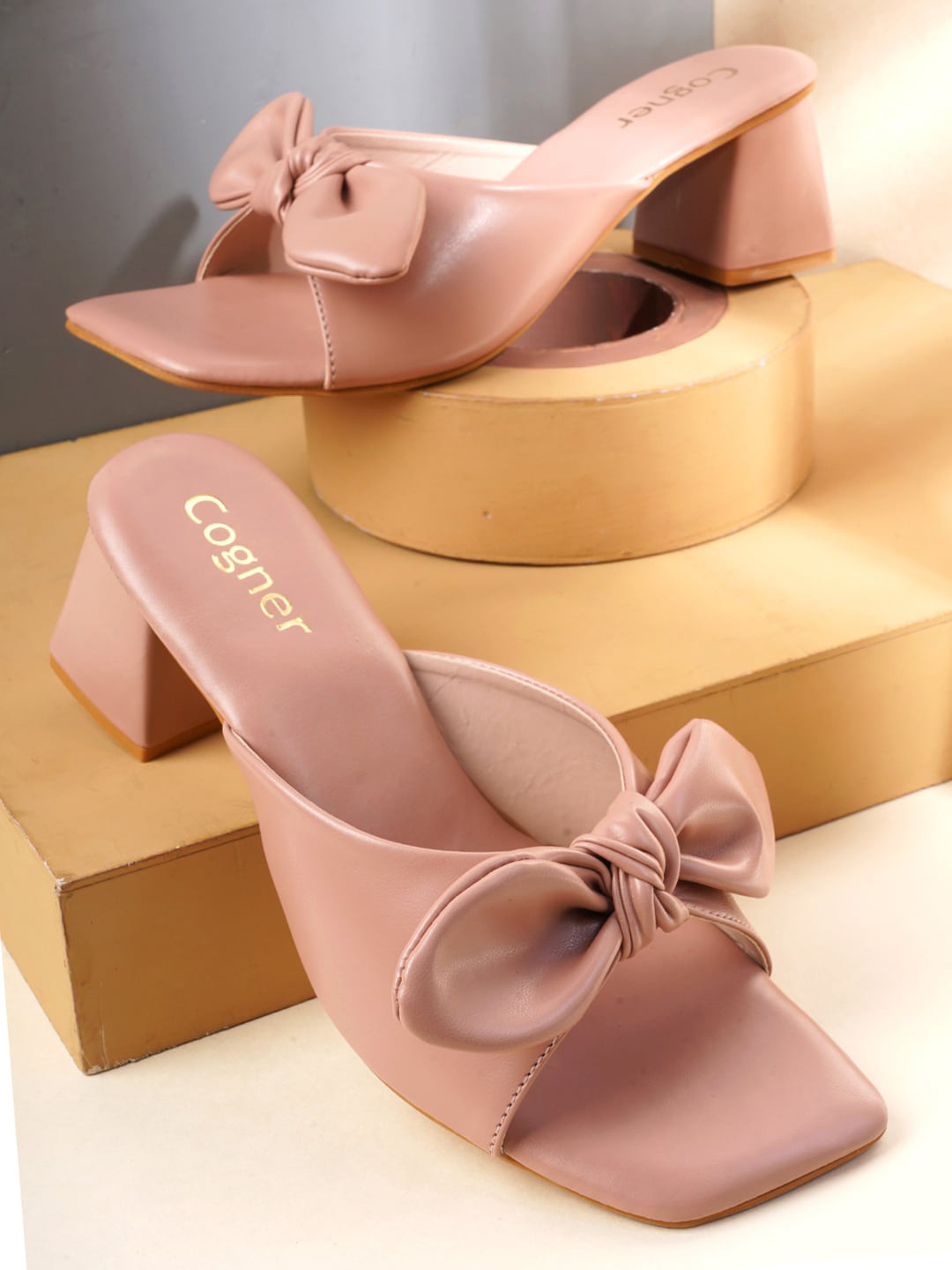 

Cogner Block Heels With Bows, Beige