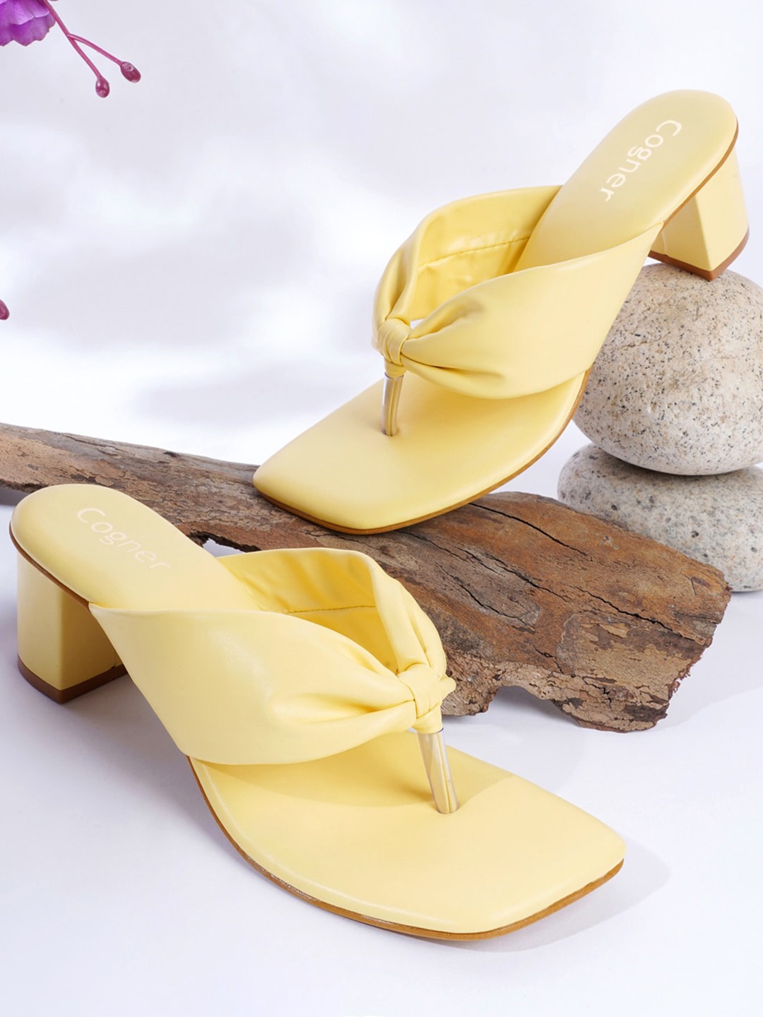 

Cogner Synthetic Leather Open Toe Block Heels, Yellow