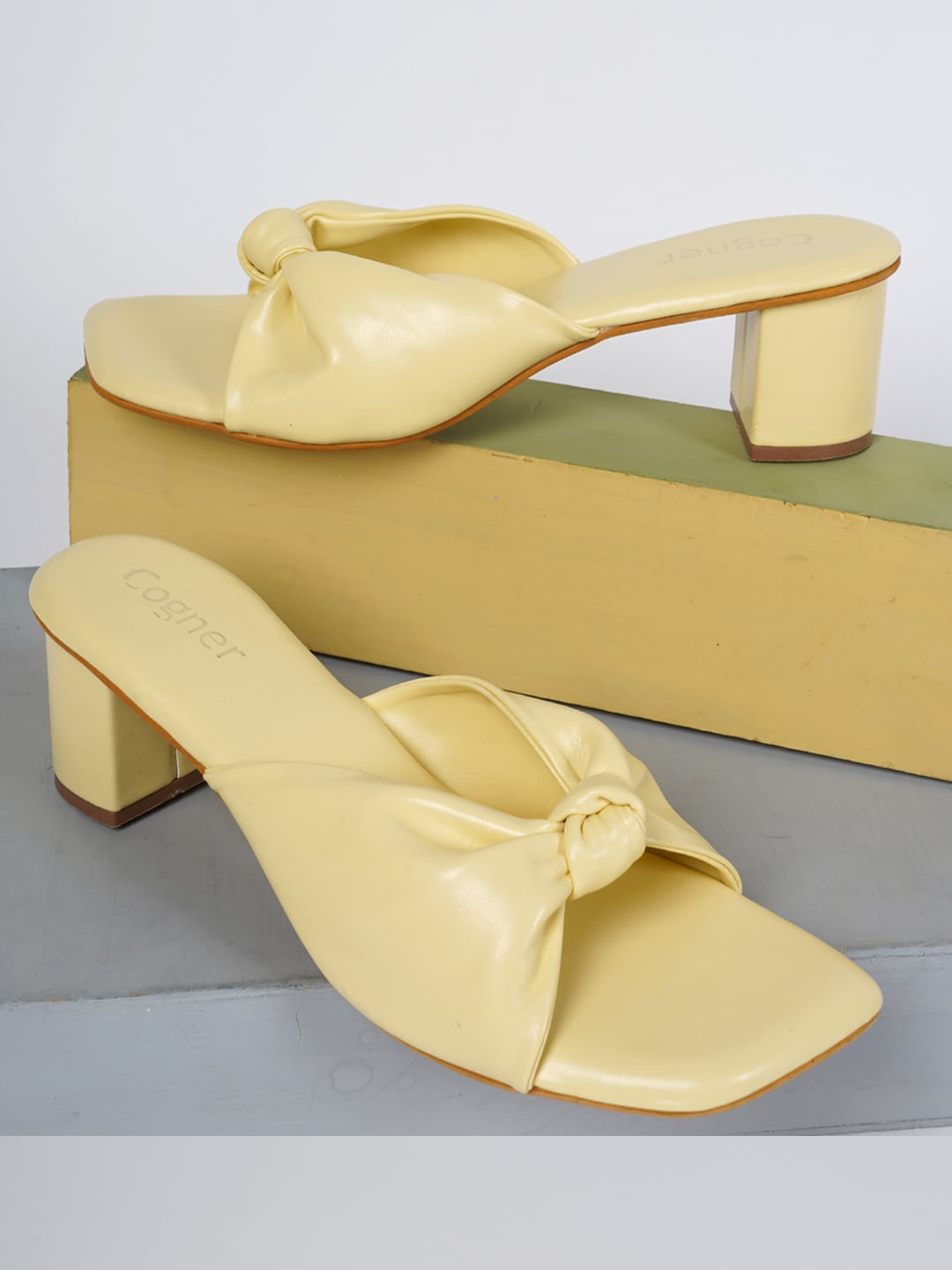 

Cogner Synthetic Leather Open Toe Bow Detail Block Heels, Yellow