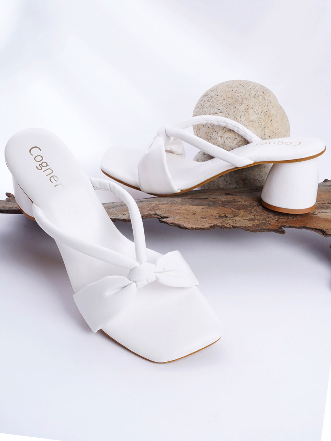

Cogner Open Back Square Toe Block Heels, White