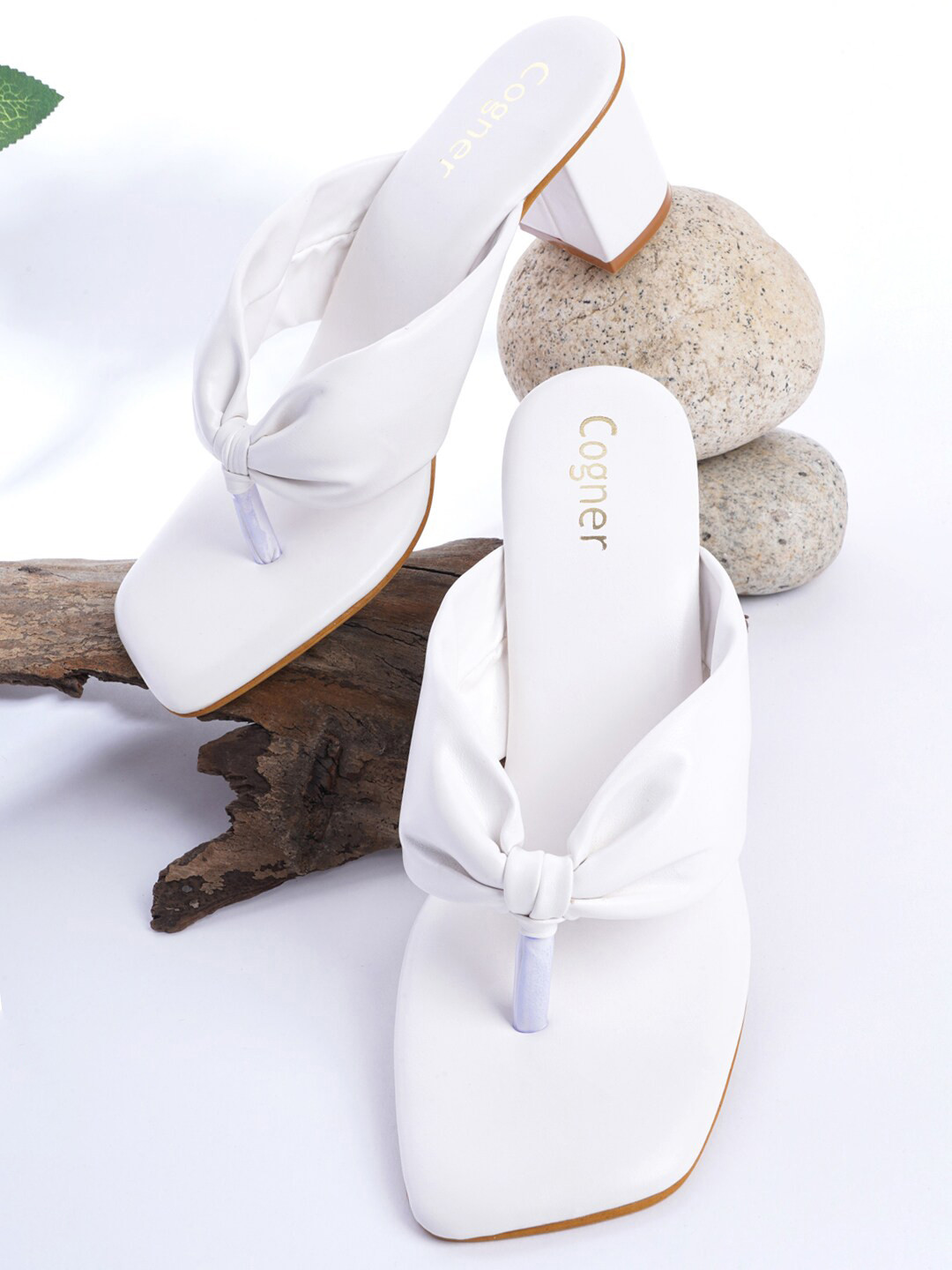 

Cogner Open Back Square Toe Block Heels, White