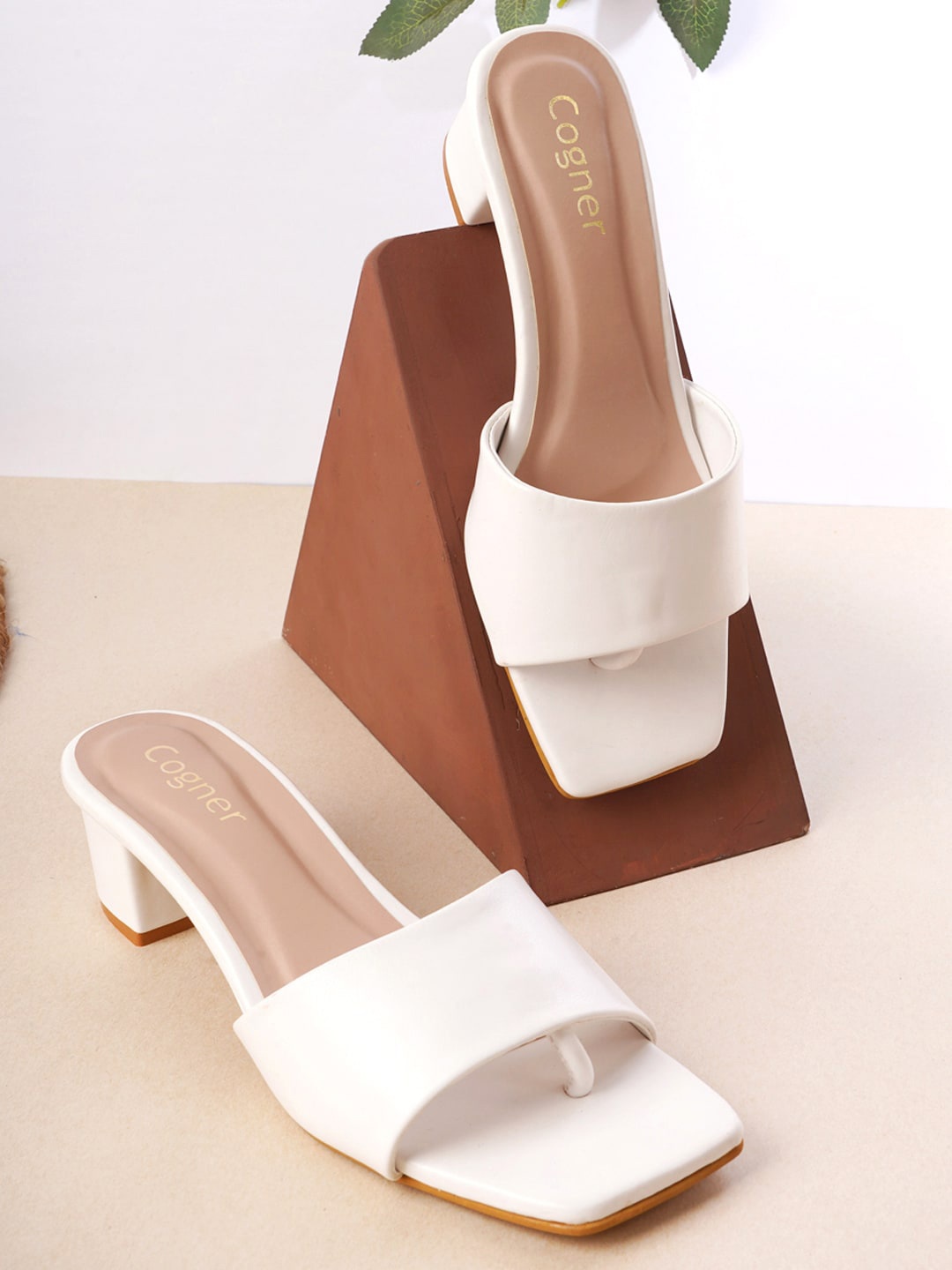 

Cogner Open Back Square Toe Block Heels, White