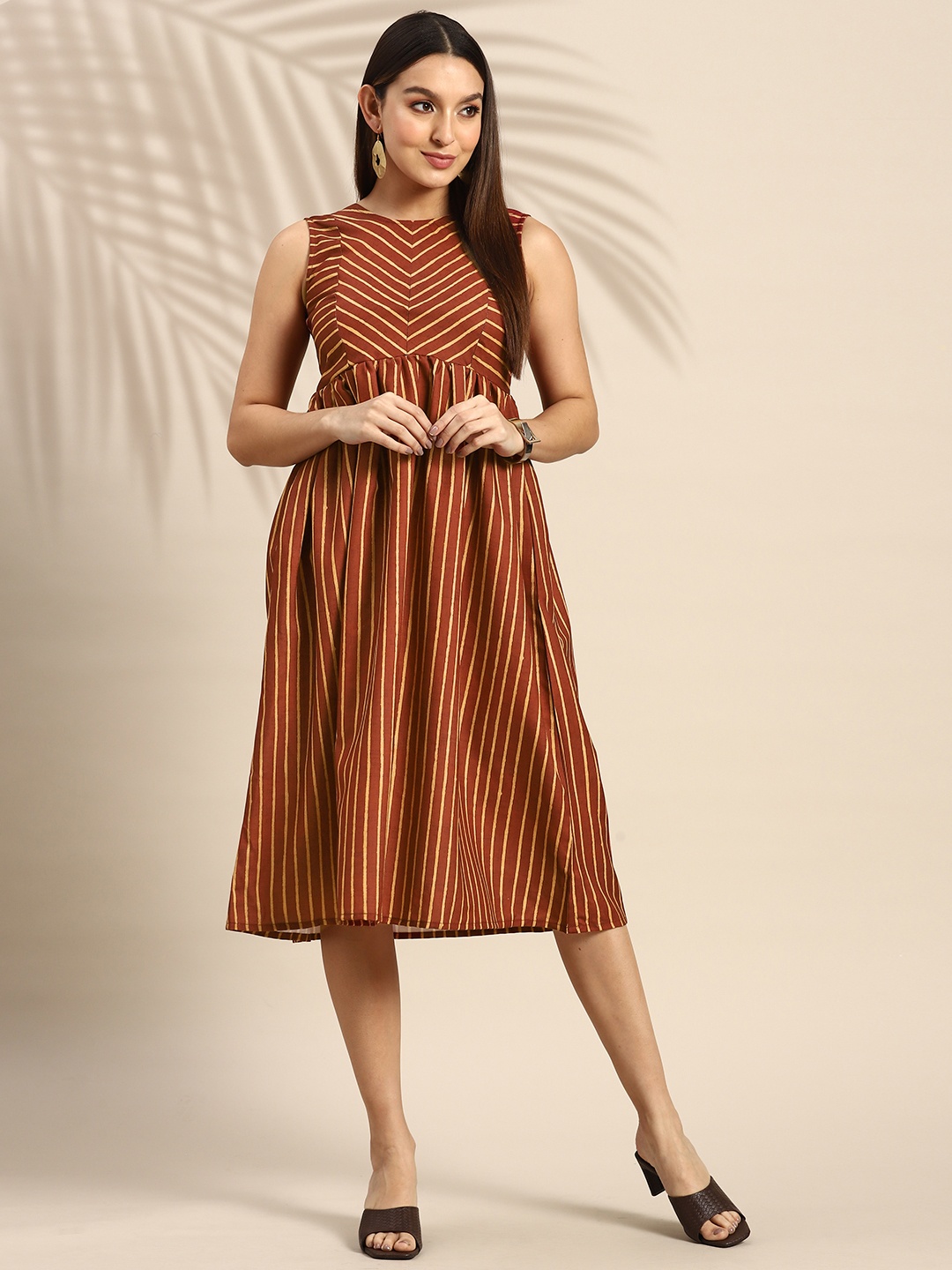 

Anouk Striped A-Line Ethnic Midi Dress, Brown