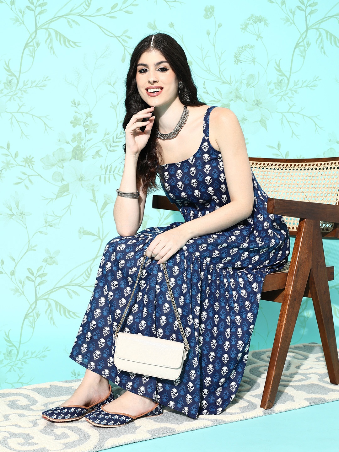 

Anouk Women Ethnic Motifs Printed Kurta, Navy blue