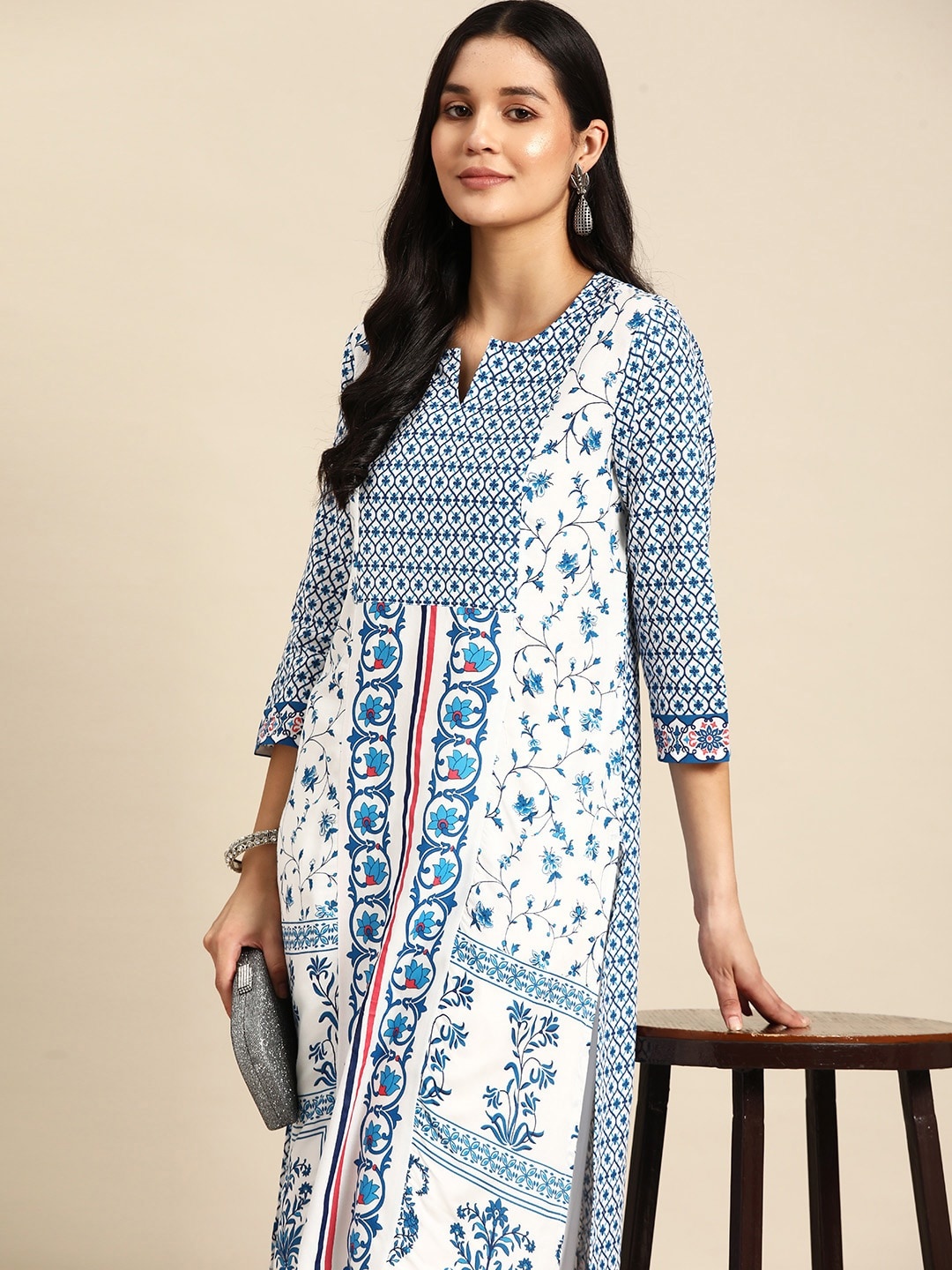 

Anouk Floral Print Straight Kurta, White