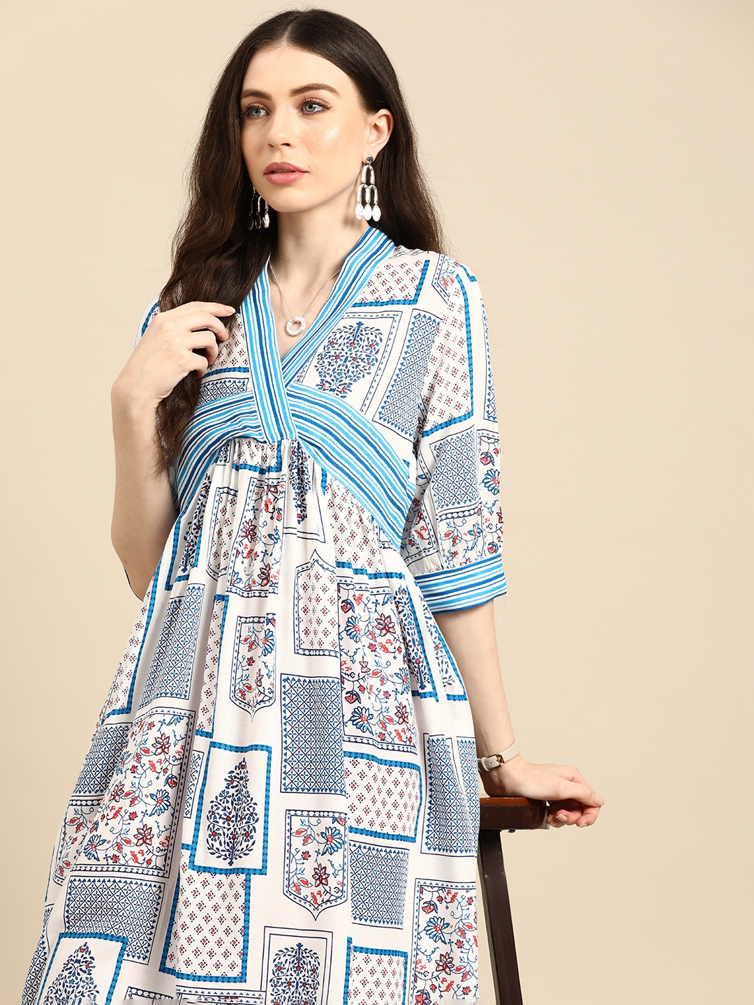 

Anouk Floral Printed Empire Kurta, Blue