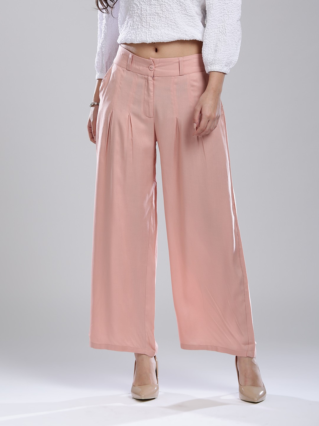 

W Women Dusty Pink Solid Wide Leg Palazzos