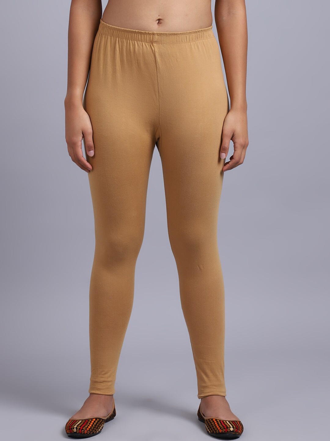 

GRACIT Ankle-Length Cotton Lycra Mid-Rise Legging, Beige