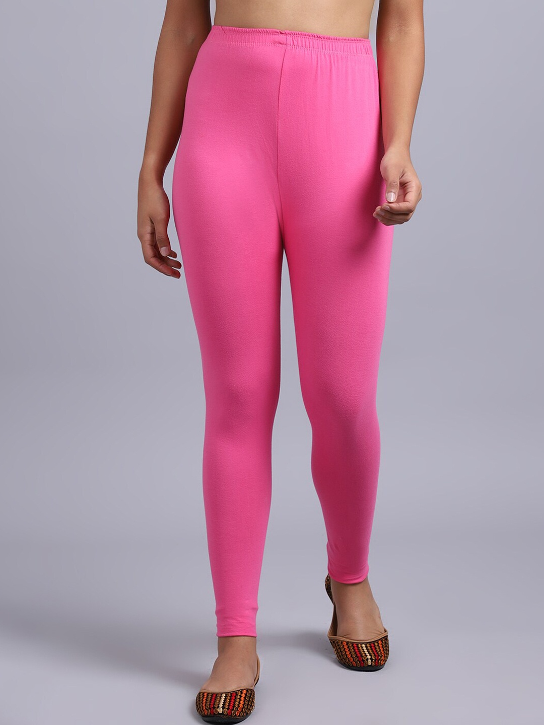 

GRACIT Mid-Rise Cotton Lycra Ankle-Length Leggings, Pink