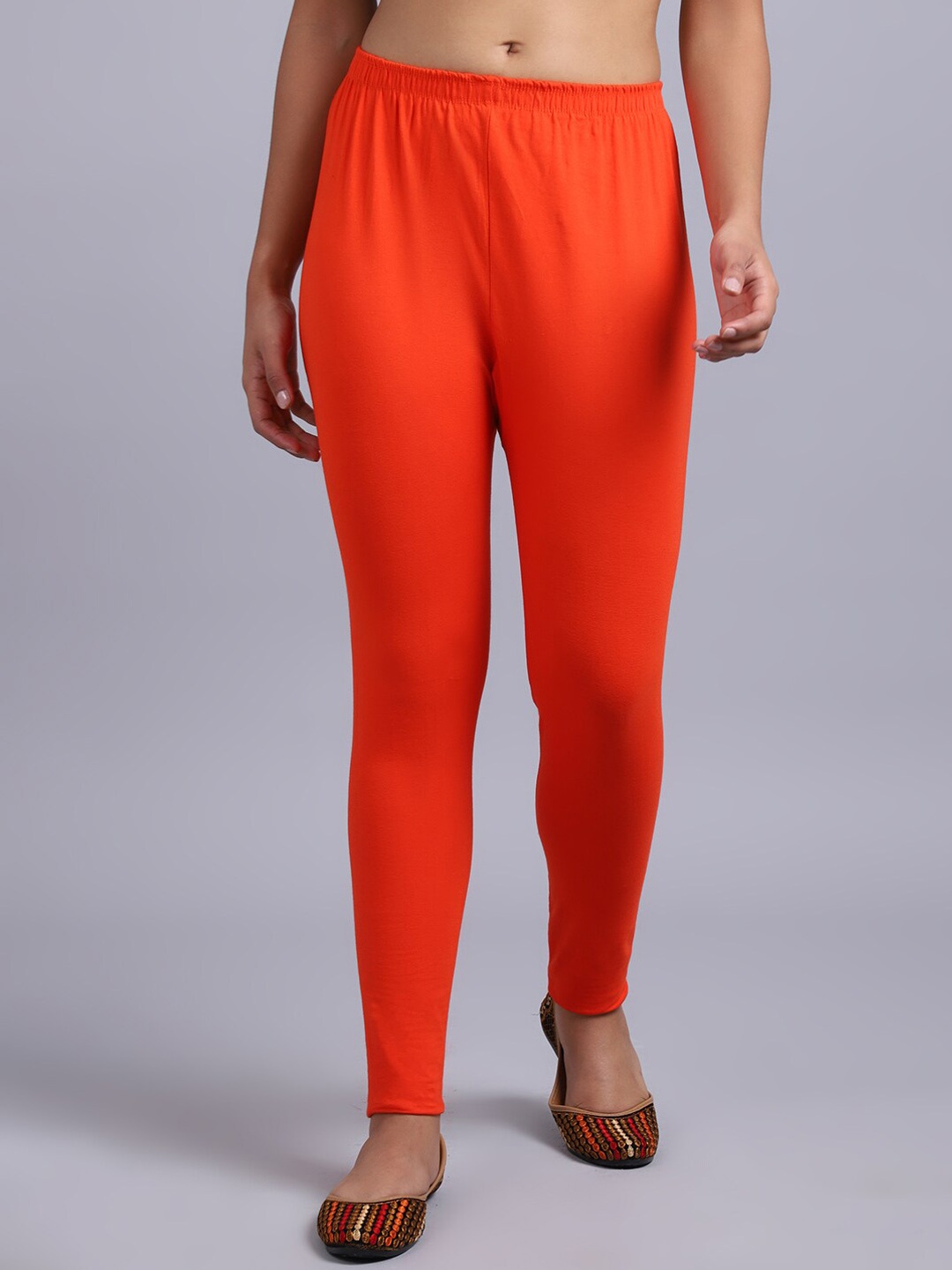 

GRACIT Mid-Rise Ankle-Length Cotton Lycra Leggings, Orange