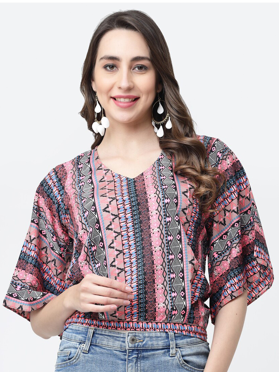 

MISS AYSE Print Blouson Top, Pink