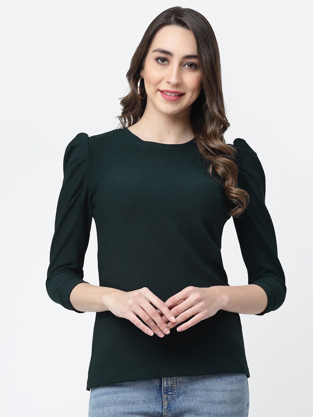 

MISS AYSE Round Neck Regular Top, Green
